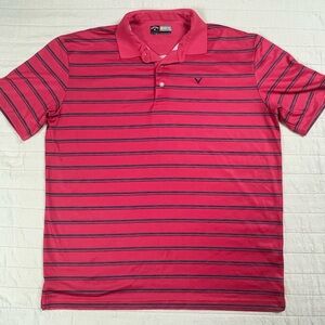 Callaway Men's Pink and Grey Striped Golf Polo Shirt large